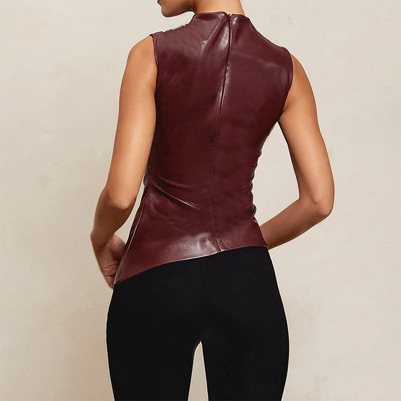 Ruched Leather Tank Top