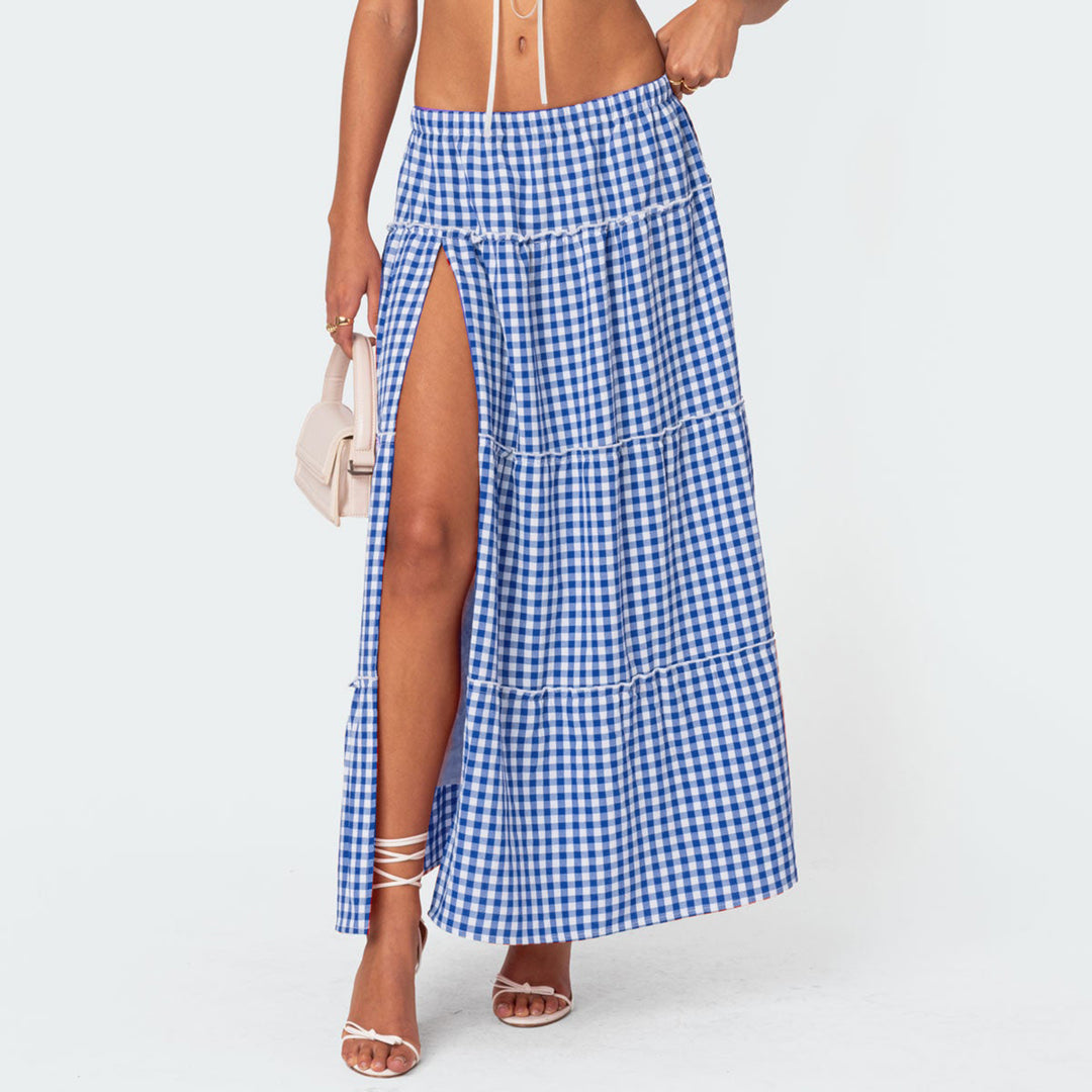 Binkam Side Slit Tiered Maxi Skirt