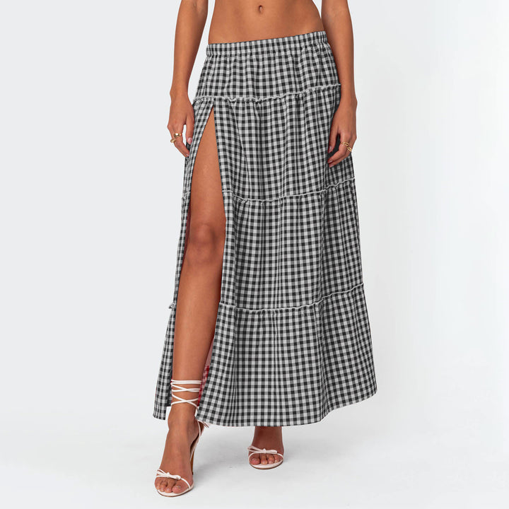 Binkam Side Slit Tiered Maxi Skirt