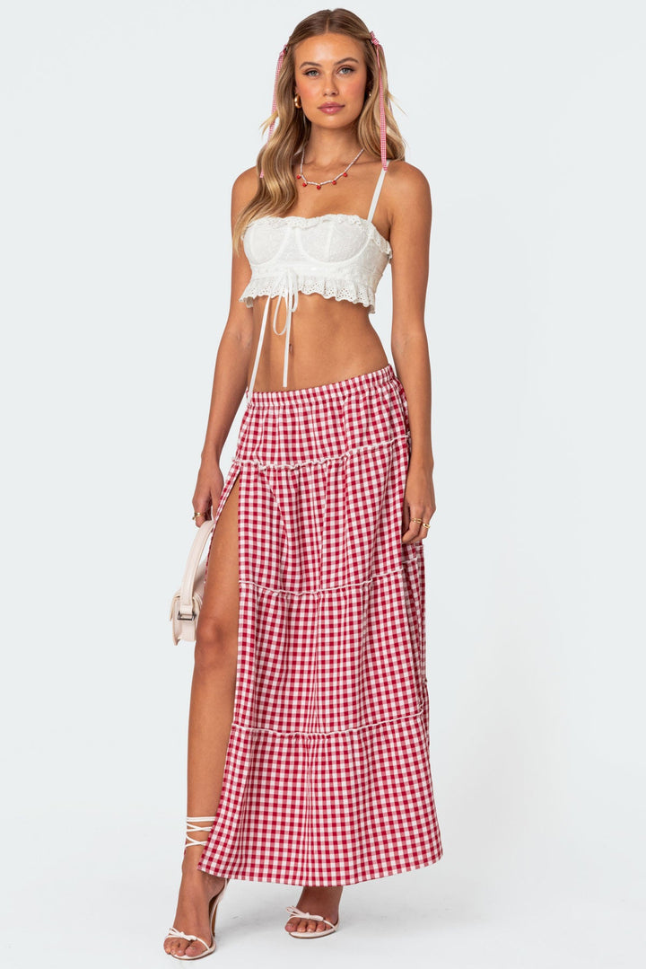 Binkam Side Slit Tiered Maxi Skirt