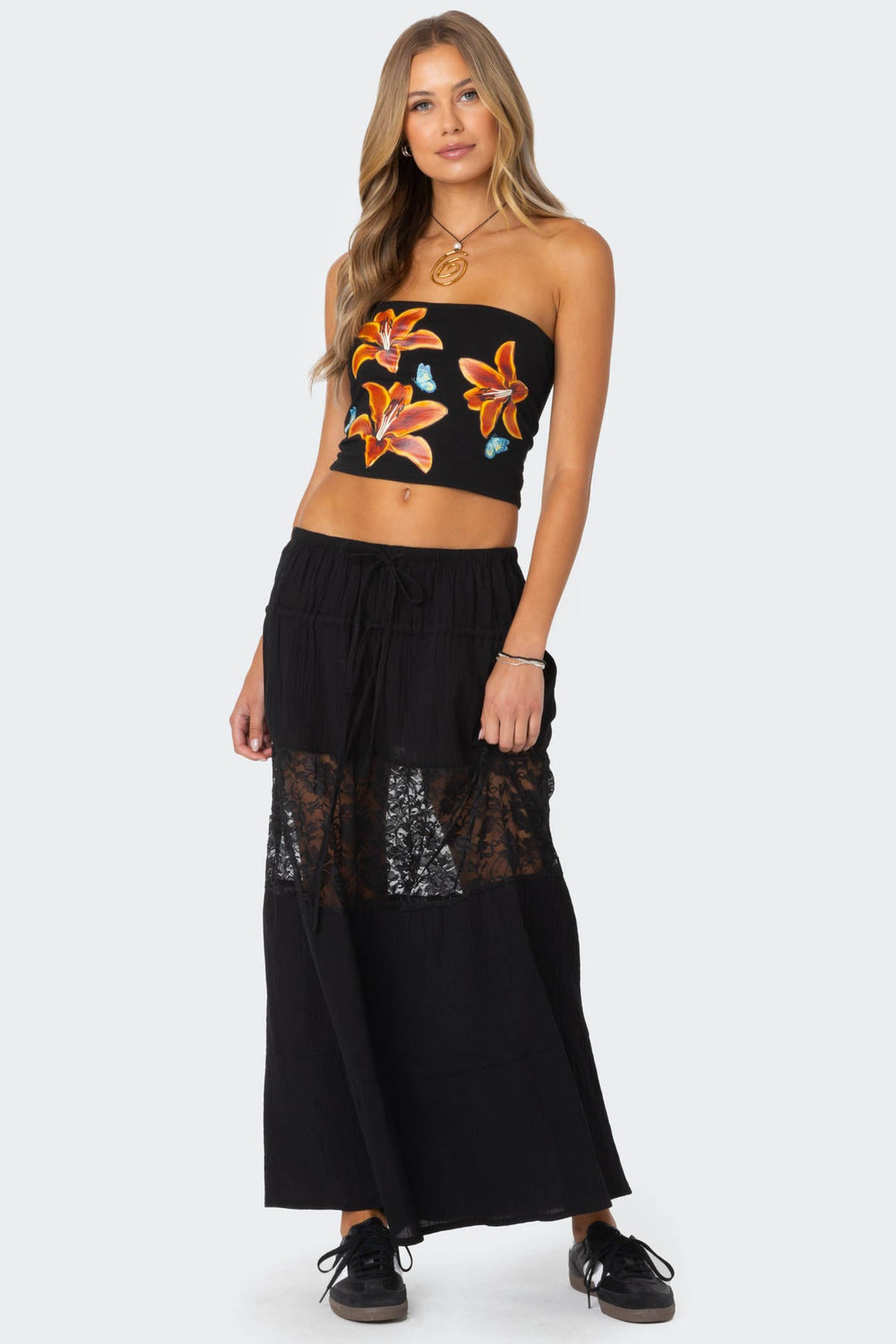 Mila Double Tie Lace Maxi Skirt