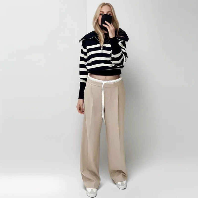 Low Rise Drawstring Wide Leg Pant