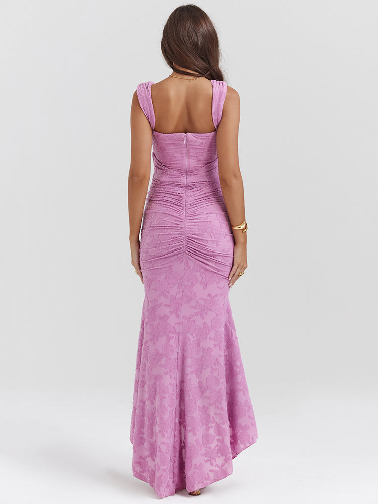 Embroidery Ruched Maxi Dress