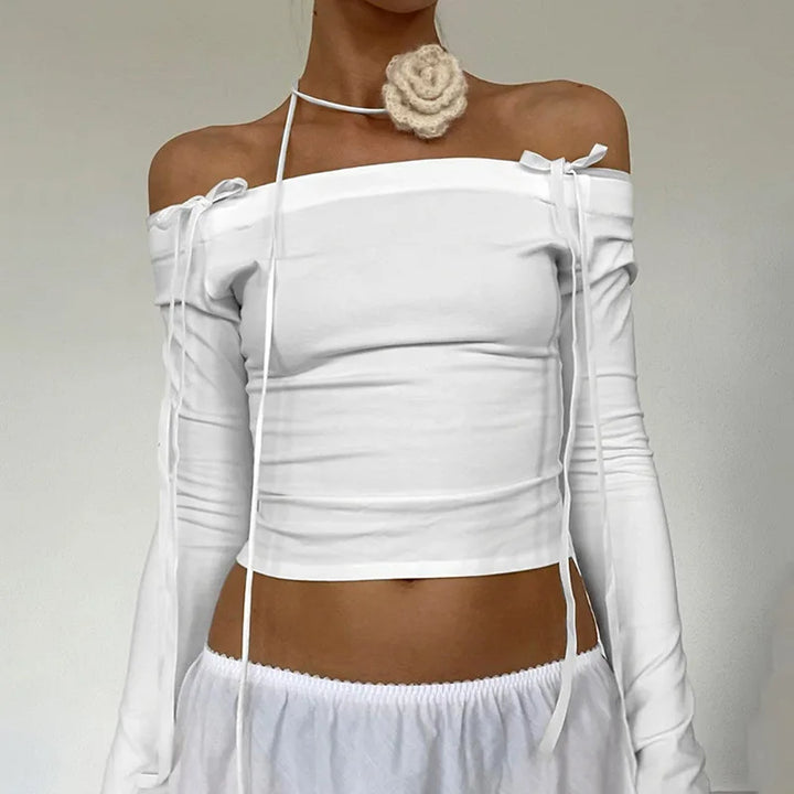 Off Shoulder Bow Crop Top