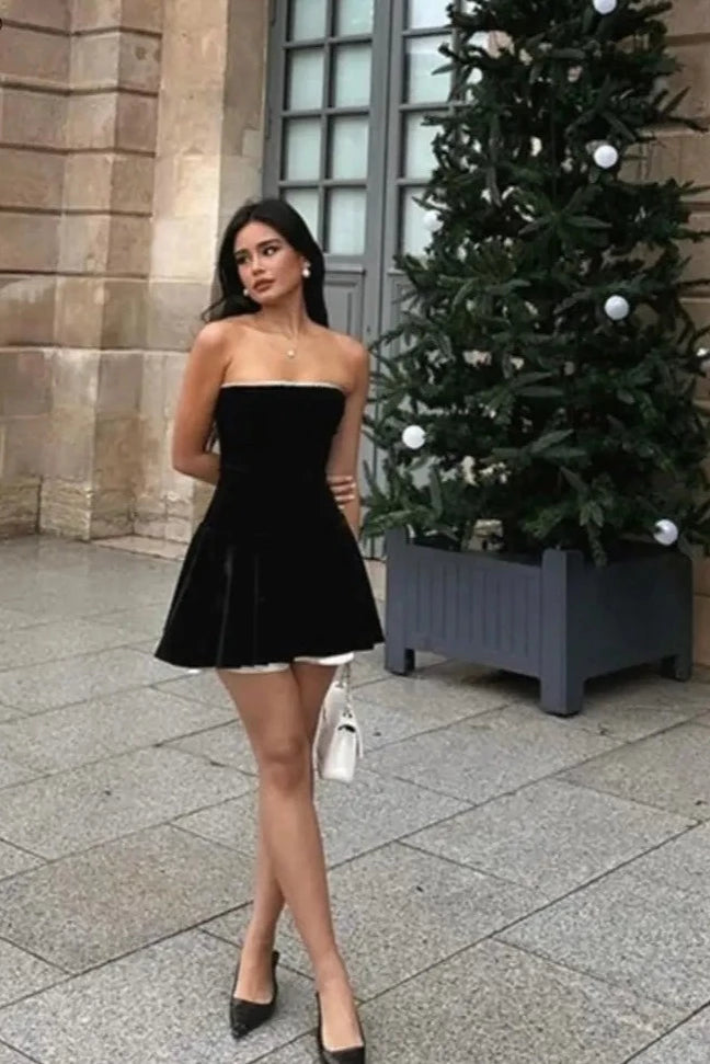 Strapless Velvet Mini Dress