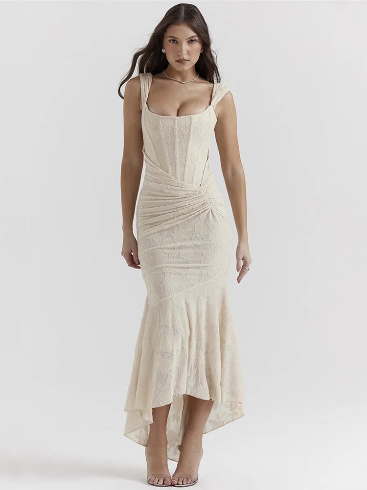 Embroidery Ruched Maxi Dress