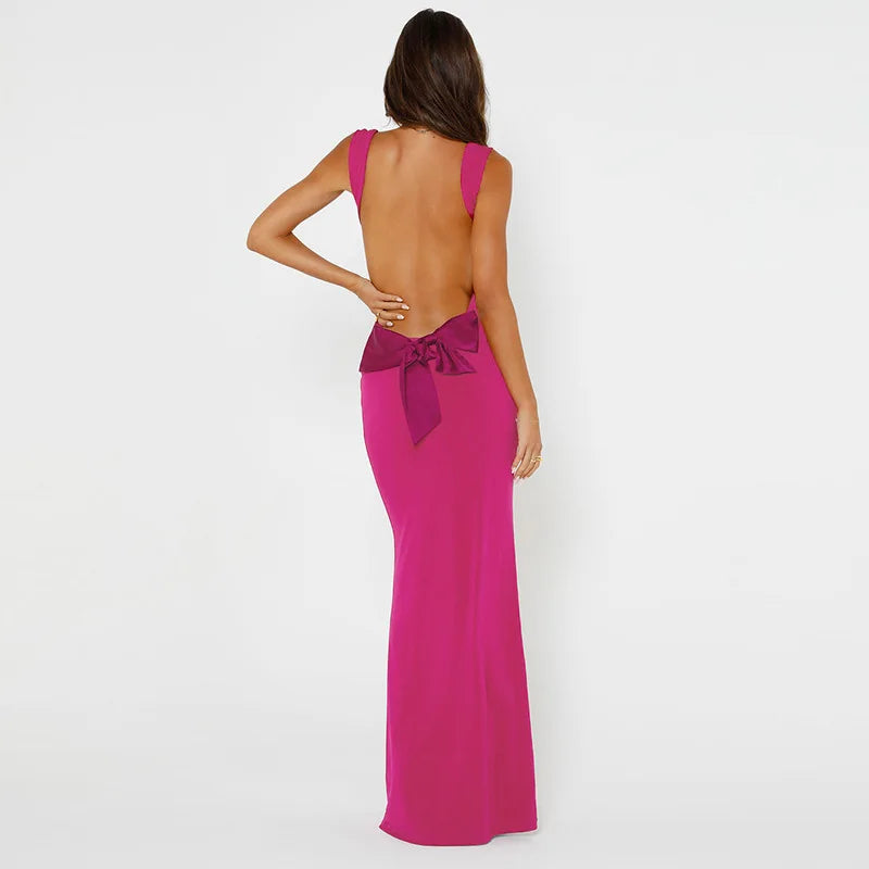 Selena Backless Bow Maxi Dress