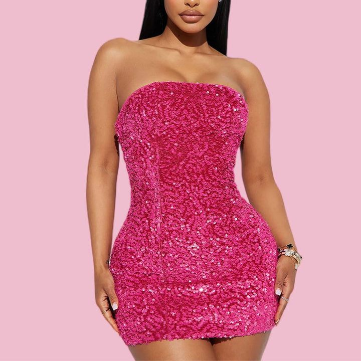 Women'S Formal Dresses Strapless Glitter Sparkly Sequin Hip Wrap Clubwear Mini Dresses Party Evening Dress Платья Женское